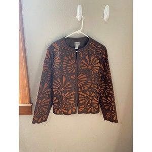 Chicos Leather jacket blazer size 1 geometric shape flower